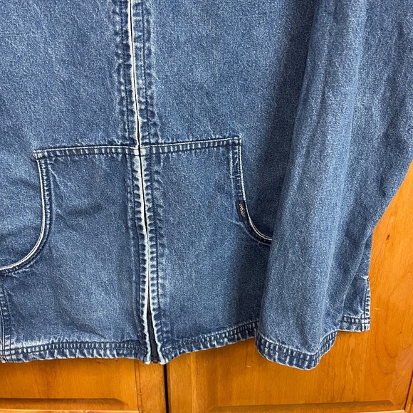 Vintage Chic Women's Denim Blue Hooded Barn Jacket Pockets Large XL Excellent - Picture 8 of 9